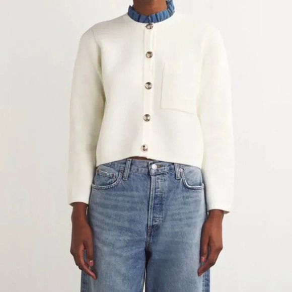 Sandro Women's White Wool-blend Detachable Collar Cardigan - Picture 1 of 10